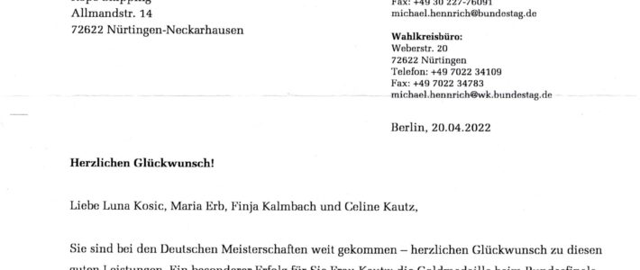 Gratulationsschreiben von Michael Hennrich – Mitglied des Deutschen Bundestages