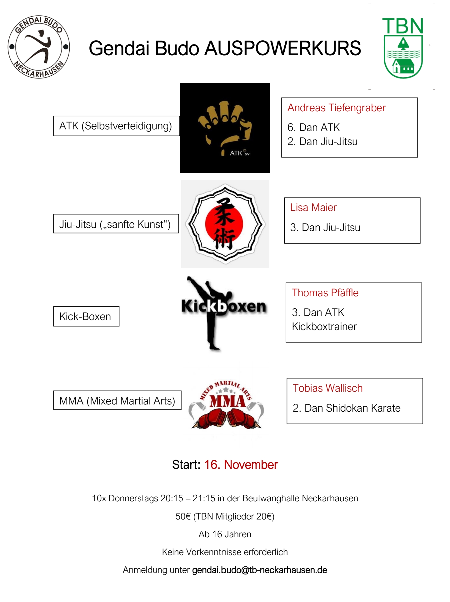Gendai Budo Auspowerkurs - Start: 16. November 2023 Gendai Budo Auspowerkurs - Start: 16. November 2023