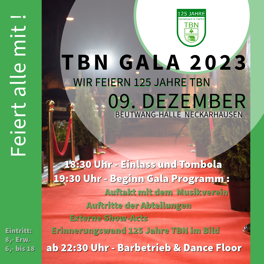 Plakat TBN Gala Jahresfeier am 09. Dezember 2023