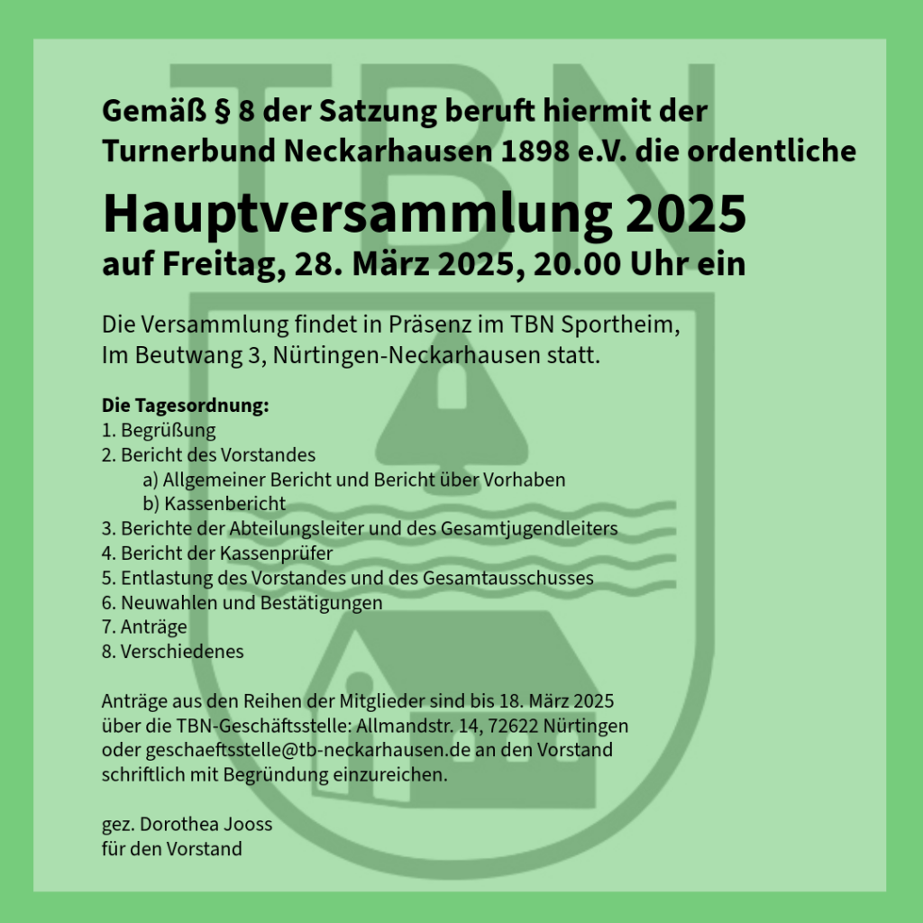 Einladung zur Hauptversammlung