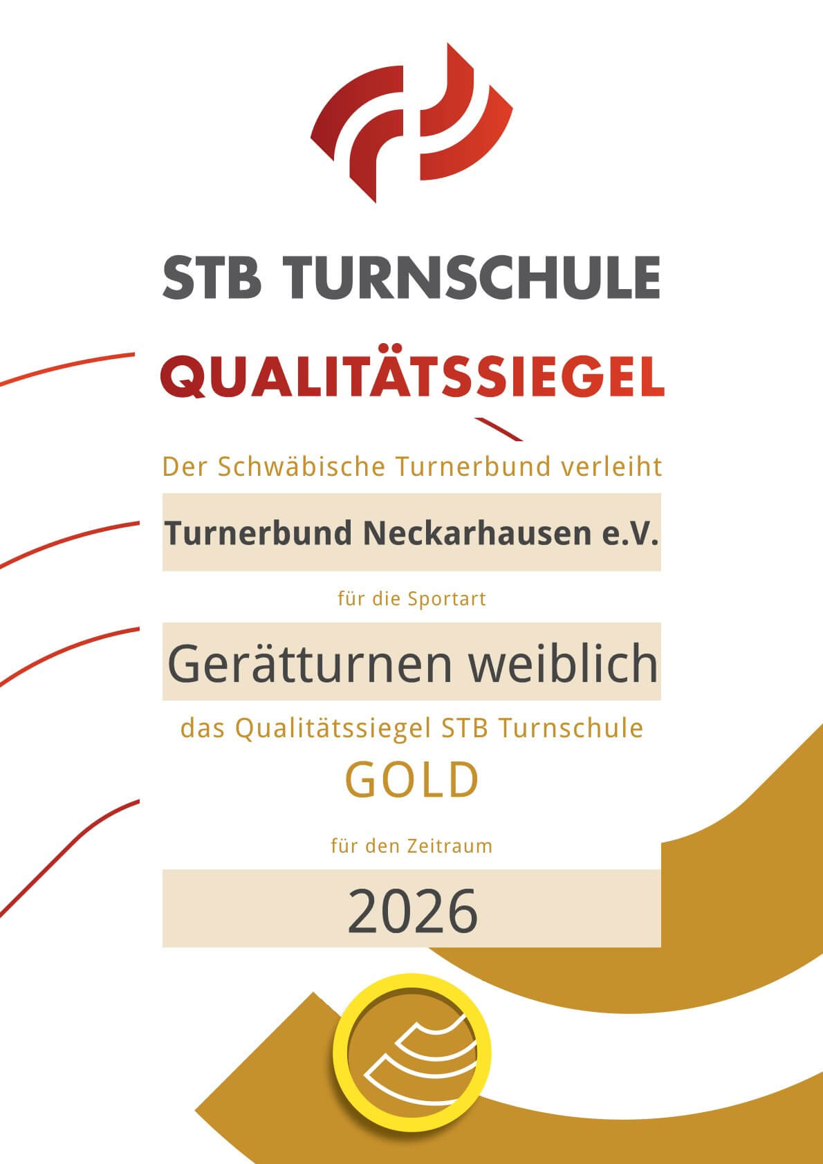 Qualitätssiegel Turnschule Gold des Schwäbischen Turnerbunds