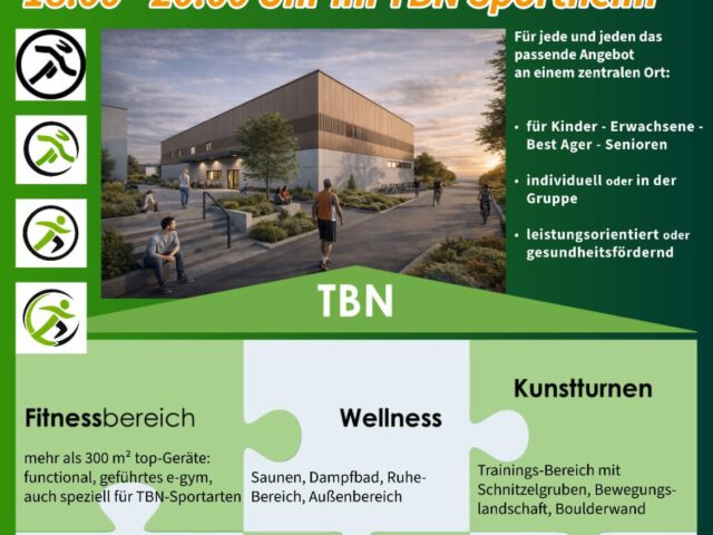 Einladung zum zweiten Infoabend des TBN am 26. Juni 2026 – alle Infos zum Projekt Vereins-Sport-Zentrum
